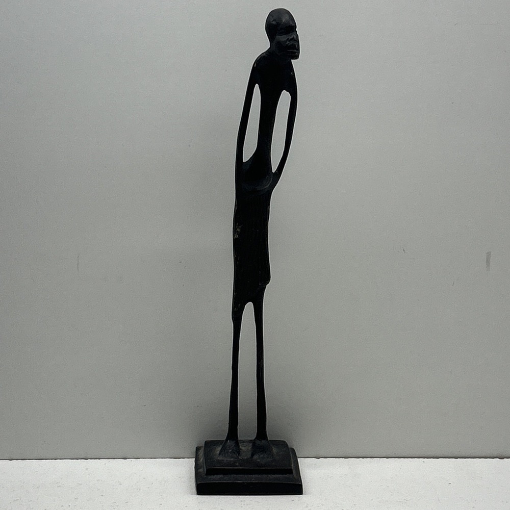 Vintage Tall Slender African Tribal Man Figurine Statue Decor 11.5" Tall